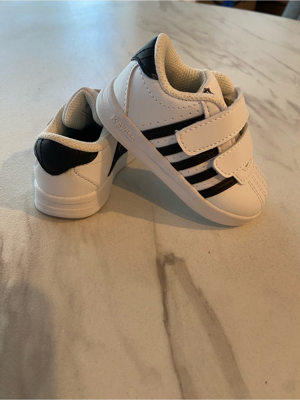 K-Swiss White and Black Kids Velcro Athletic Sneakers